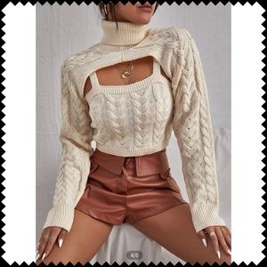 Cable knit top & Turtle neck super crop sweater